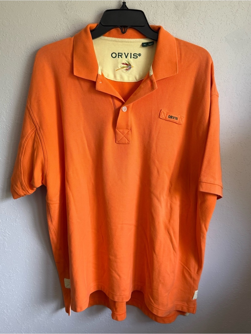 Men’s XL Orange Orvis Heavyweight Baggy Outdoor Fishing Short Sleeve Polo